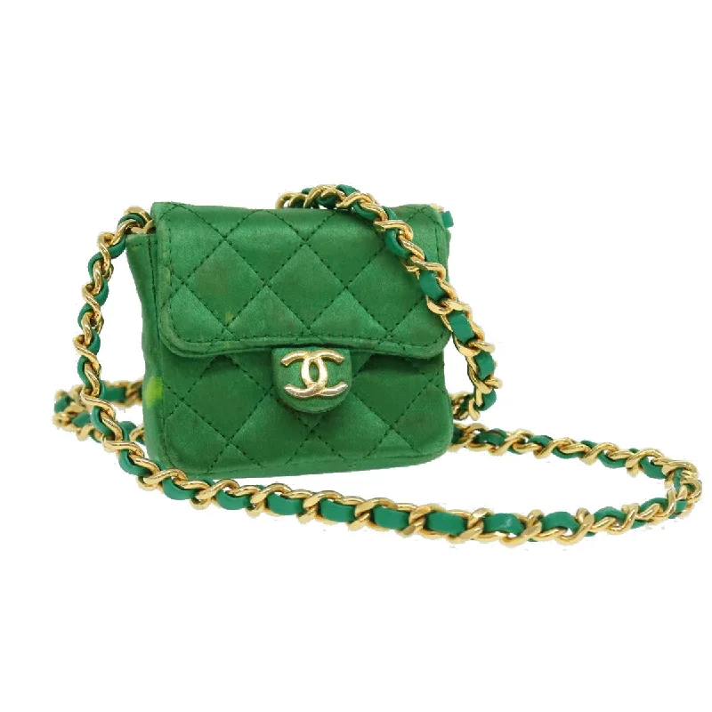 Chanel Black Handbag for Business MeetingsCHANEL Mini Matelasse Chain Pouch Shoulder Bag Satin Green Gold CC  51271A