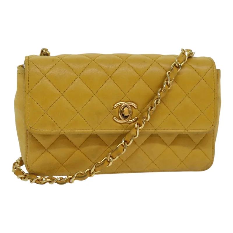 Chanel Handbag with Adjustable Strap for ComfortCHANEL Mini Matelasse Chain Shoulder Bag Lamb Skin Yellow Gold CC  85920