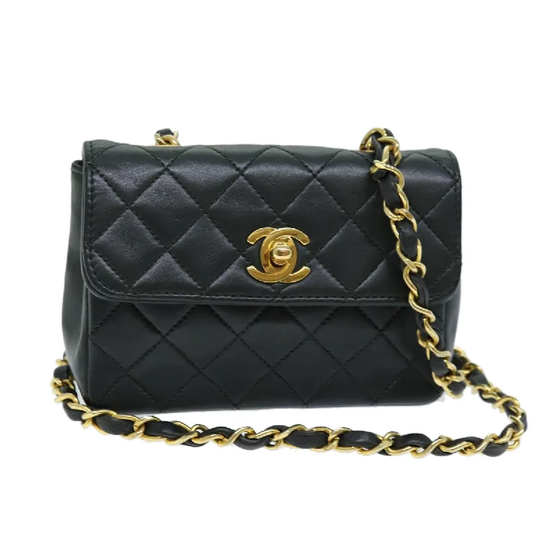 Chanel Handbag with Adjustable Strap for ComfortCHANEL Mini Matelasse Turn Lock Chain Bag Lamb Skin Black CC  72435A