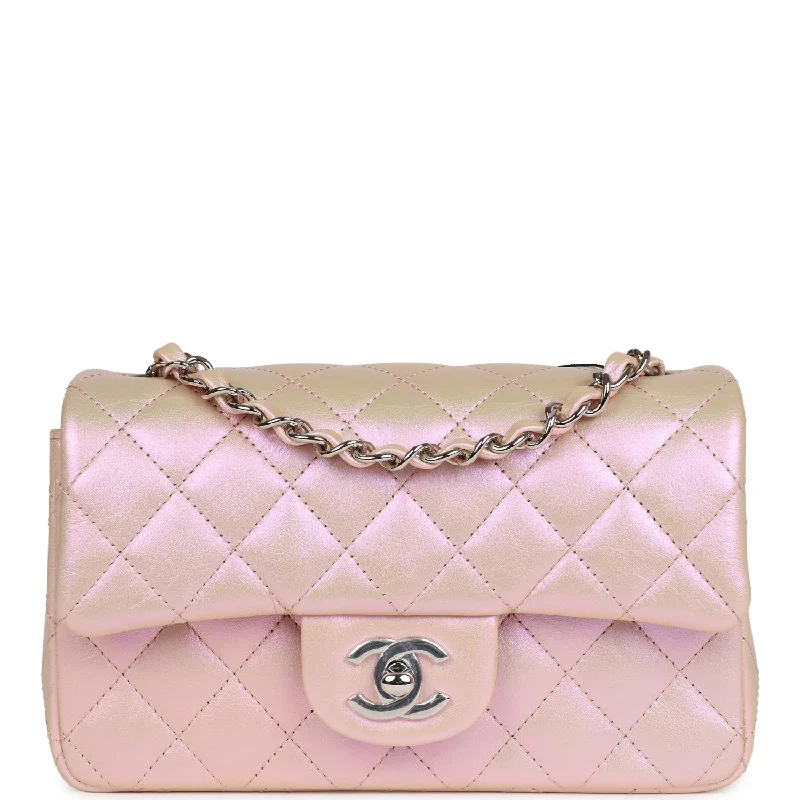 Chanel Luxury Handbag for High - End EventsChanel Mini Rectangular Flap Bag Pink Iridescent Calfskin Silver Hardware