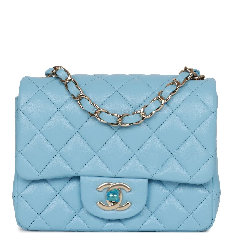 Chanel Vintage Inspired Handbag for Retro LoversChanel Mini Square Flap Bag Blue Lambskin Light Gold Hardware