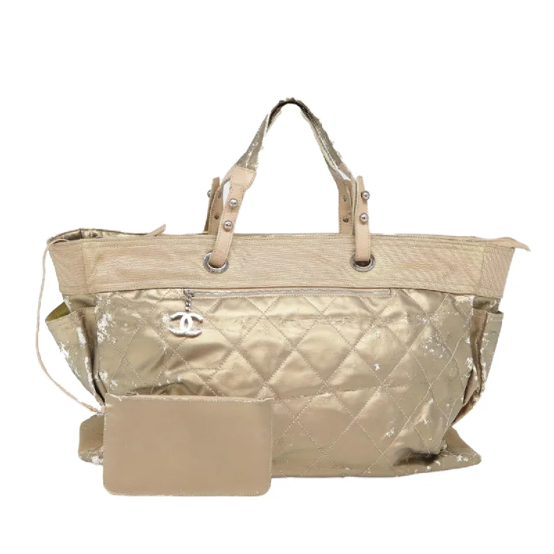 Chanel Small Crossbody Bag for TravelCHANEL Paris Biarritz Hand Bag Coated Canvas Gold Silver CC  bs17532