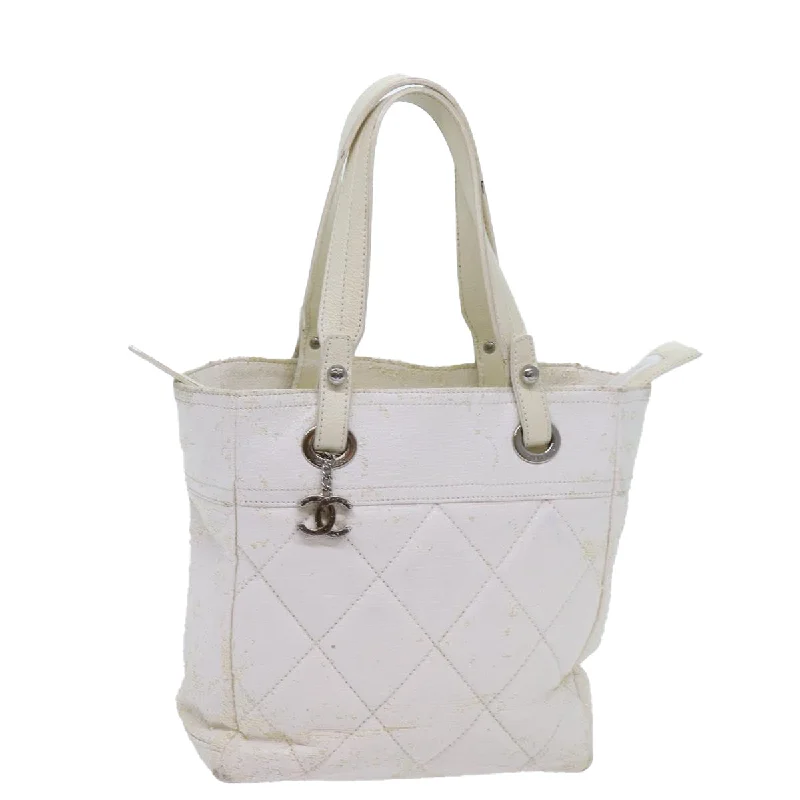 Chanel Lightweight Handbag for Daily ErrandsCHANEL Paris Biarritz PM Tote Bag Coated Canvas White CC  70278