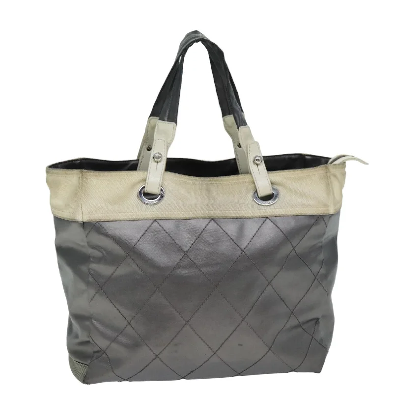 Chanel Vintage Inspired Handbag for Retro LoversCHANEL Paris Biarritz Tote MM Tote Bag Coated Canvas Silver CC  bs15122