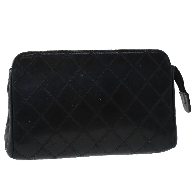 Chanel All - Match Handbag for Versatile StylingCHANEL Pouch Lamb Skin Black CC  47074