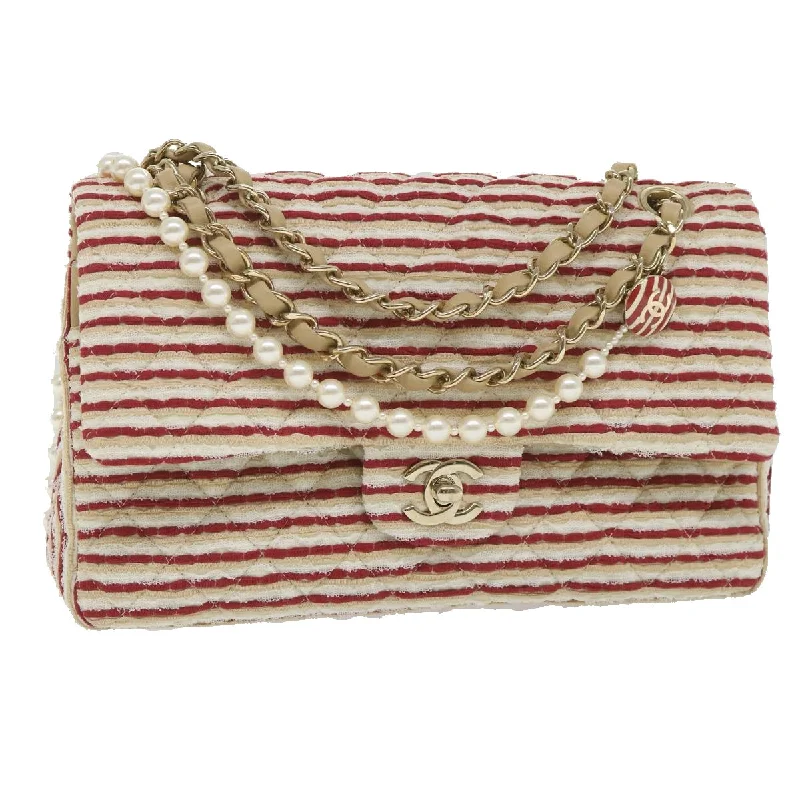 Chanel Handbag with Adjustable Strap for ComfortCHANEL Quilted Matelasse Chain Shoulder Bag Canvas Red Beige CC  58343S