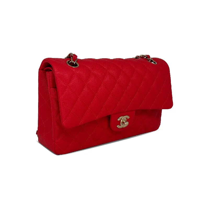 Chanel All - Match Handbag for Versatile StylingPre owned Chanel watermelon red caviar leather double flap closure bag