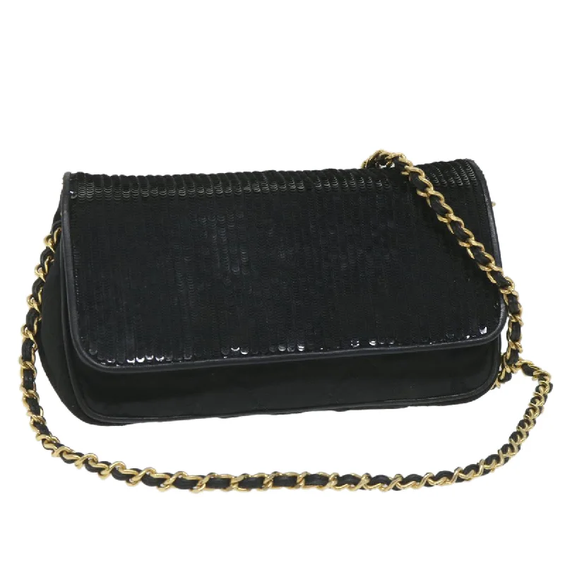 Chanel Small Crossbody Bag for TravelCHANEL Sequin Chain Shoulder Bag Nylon Black CC  bs9682