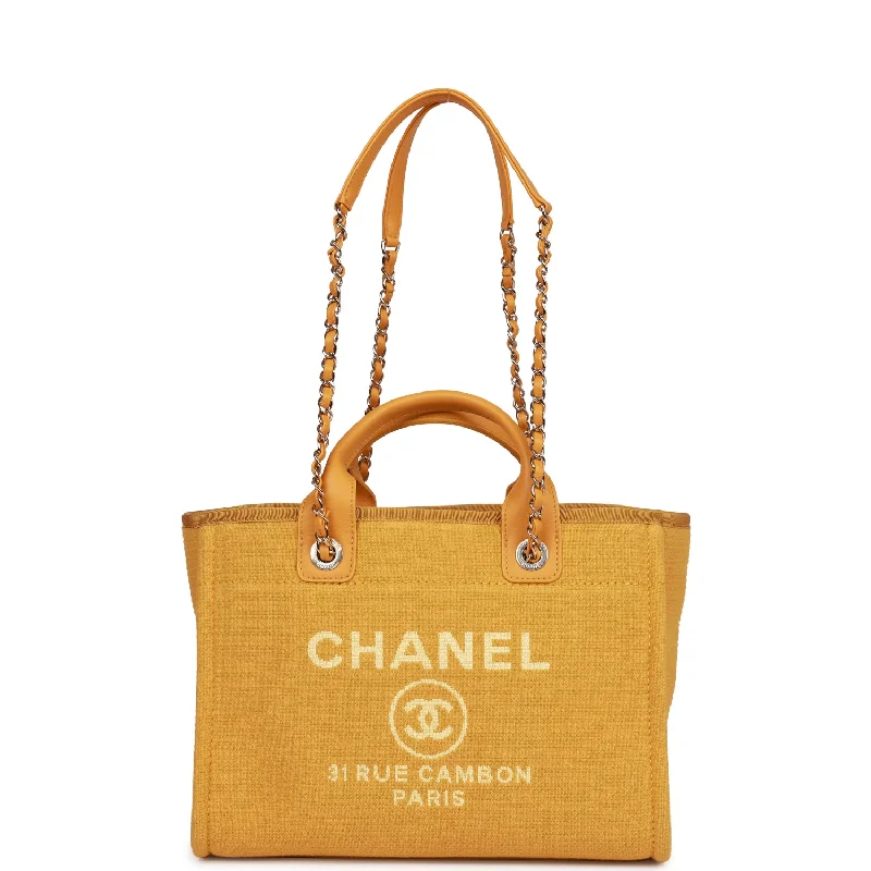 Chanel Luxury Handbag for High - End EventsChanel Small Deauville Shopping Bag Dark Yellow Boucle Light Gold Hardware