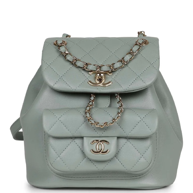 Chanel Quilted Leather Shoulder Bag for FashionistasChanel Small Duma Backpack Light Blue Lambskin Light Gold Hardware