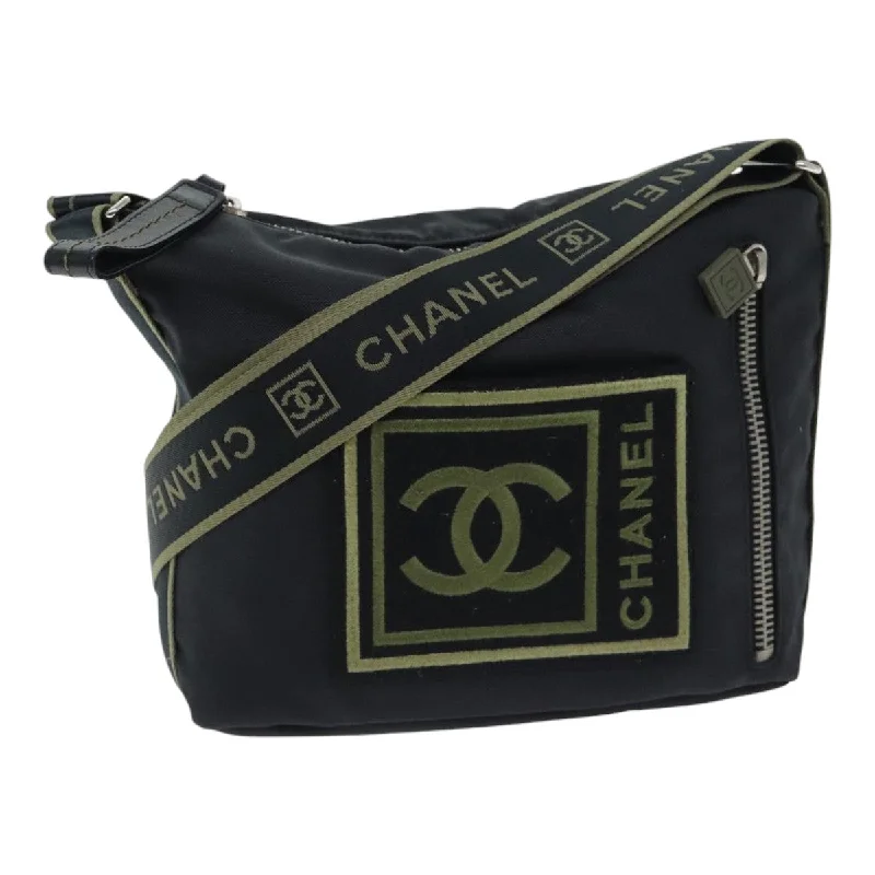 Chanel Handbag with Adjustable Strap for ComfortCHANEL Sports COCO Mark Shoulder Bag Nylon Black Silver CC  yk15256