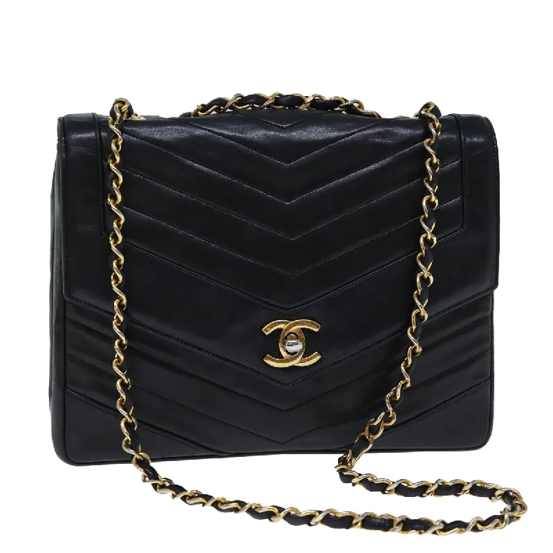 Chanel Limited Edition Handbag for CollectorsCHANEL Turn Lock Chain V Stitch Hand Bag Lamb Skin Black CC  yk11929A