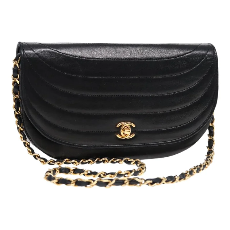 Chanel Colorful Handbag for Spring OutfitsCHANEL Turn Lock Half Moon Chain Bag Lamb Skin Black Gold CC  yk14718