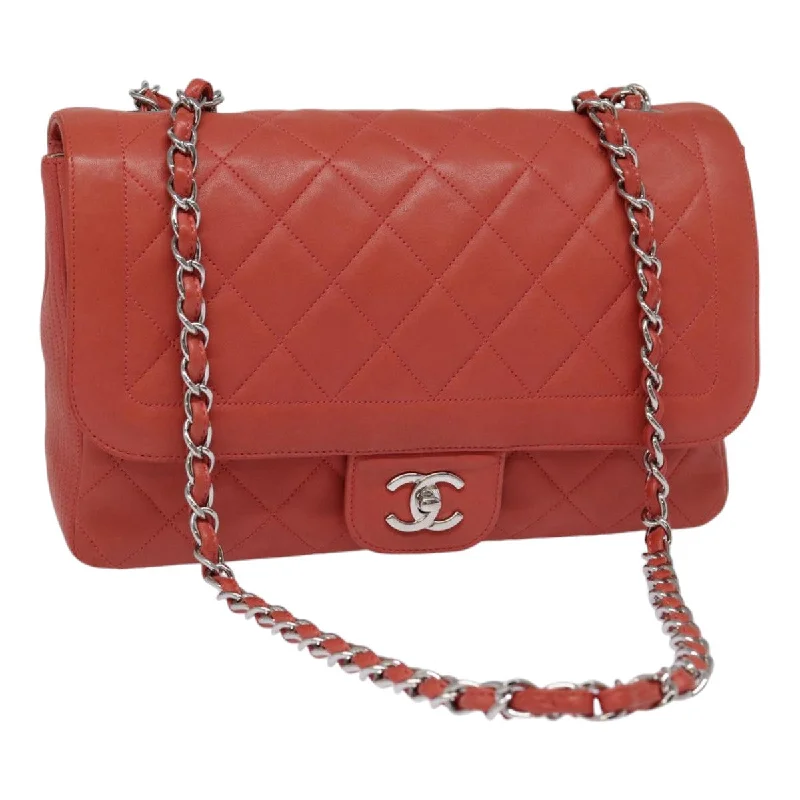 Chanel Luxury Handbag for High - End EventsCHANEL Turn Lock Matelasse Chain Bag Lamb Skin Red Silver CC  yk14859A