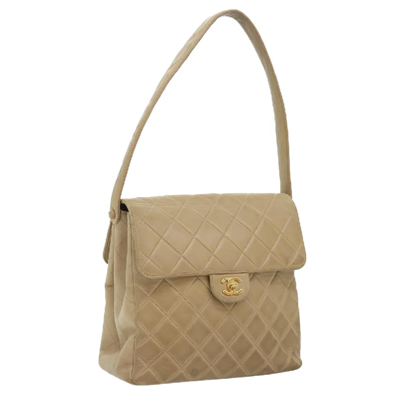 Chanel Limited Edition Handbag for CollectorsCHANEL Turn Lock Shoulder Bag Lamb Skin Beige Gold CC  bs17567