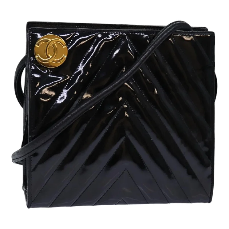 Chanel Luxury Handbag for High - End EventsCHANEL V stitch COCO Mark Shoulder Bag Enamel Black CC  bs16640