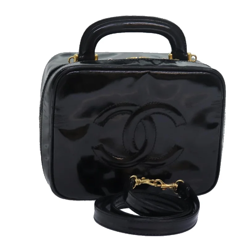 Chanel Vintage Inspired Handbag for Retro LoversCHANEL Vanity Hand Bag Enamel 2way Black CC  am6641