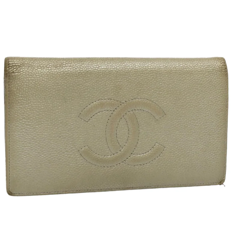 Chanel All - Match Handbag for Versatile StylingCHANEL Wallet Caviar Skin Silver CC  bs9534