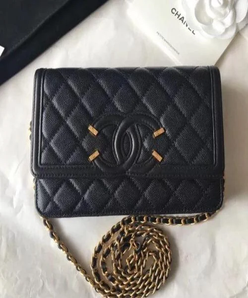 Chanel Black Handbag for Business MeetingsChanel Wallet On Chain – WOC CC Filigree Black Grained Calfskin