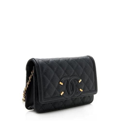 Chanel All - Match Handbag for Versatile StylingChanel Wallet On Chain – WOC CC Filigree Black Grained Calfskin