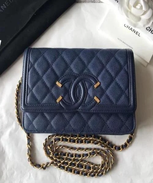 Chanel Chain Strap Handbag for Everyday UseChanel Wallet On Chain – WOC CC Filigree Dark Blue Grained Calfskin