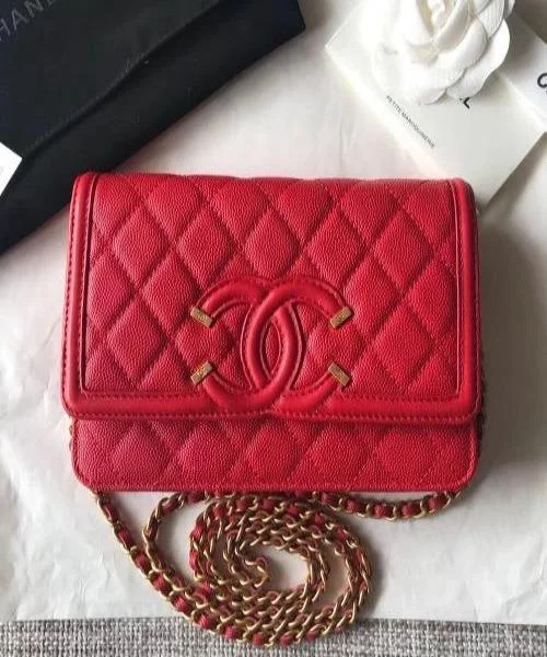 Chanel Colorful Handbag for Spring OutfitsChanel Wallet On Chain – WOC CC Filigree Red Grained Calfskin