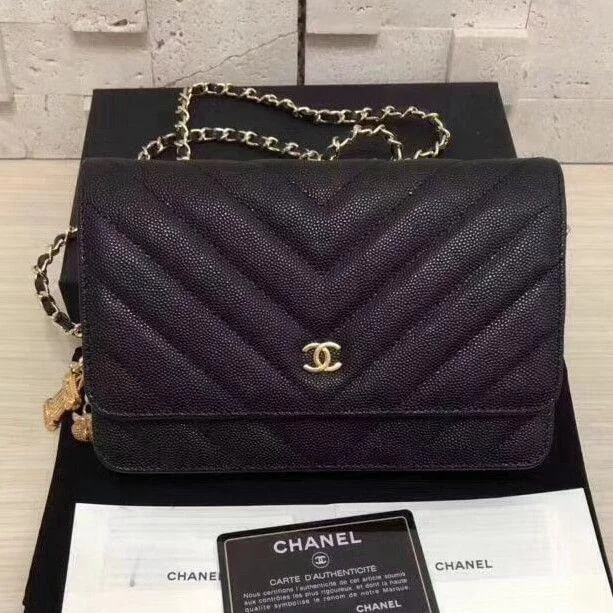 Chanel Lightweight Handbag for Daily ErrandsChanel Wallet On Chain – WOC Chevron Lambskin Black Gold-Toned