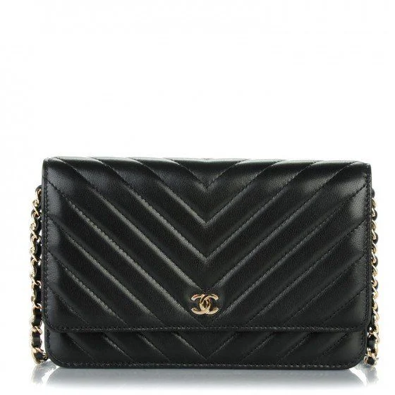 Chanel New Arrival Handbag with Gold HardwareChanel Wallet On Chain – WOC Chevron Lambskin Black Silver-Toned