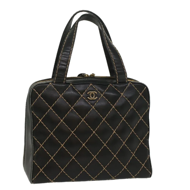 Chanel Classic Flap Bag for Evening PartyCHANEL Wild Stitch Hand Bag Leather Black CC  54178