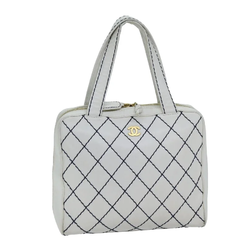 Chanel Luxury Handbag for High - End EventsCHANEL Wild Stitch Hand Bag Leather White CC  76642