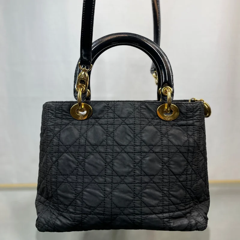 High - fashion Christian Dior bags with a geometric patternDior Lady Dior Black Nylon Cannage Tote Bag