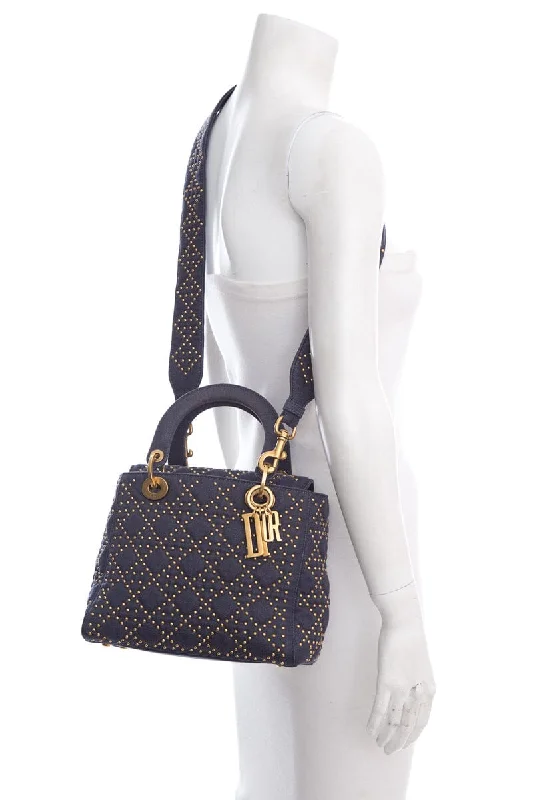 Christian Dior handbags with a removable shoulder strap for versatilityDior Denim & Gold Stud Lady Dior HandBag