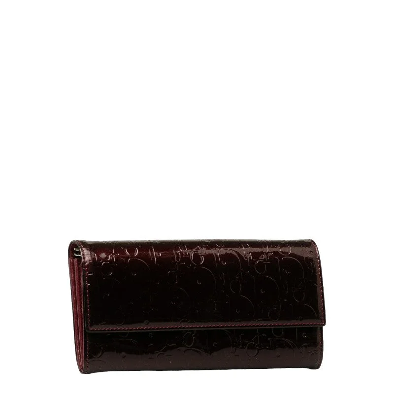 Christian Dior bags with a detachable coin purse insideDior Dior Long Wallet Enamel Bordeaux Wine Red