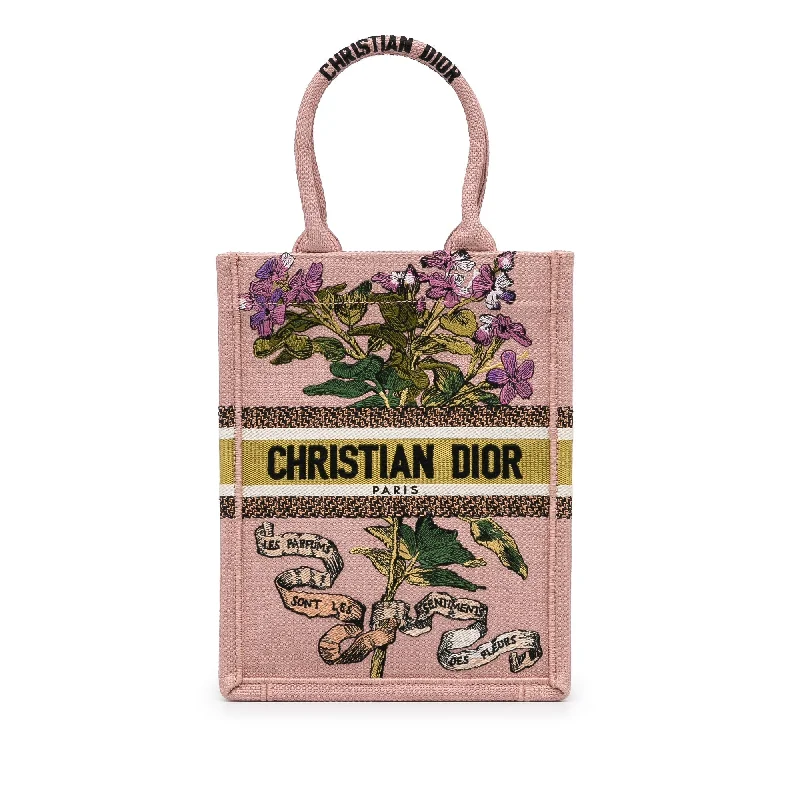 Christian Dior handbags with a back - pocket for quick storageDior Fleurs Bibliques Vertical Book Tote Pink Embroidered Canvas