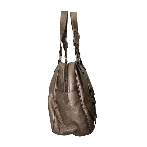 Stylish Christian Dior shoulder bags with a tassel - adorned zipperDIOR Gaucho Large Tote Bag in Silver Metallic Leather