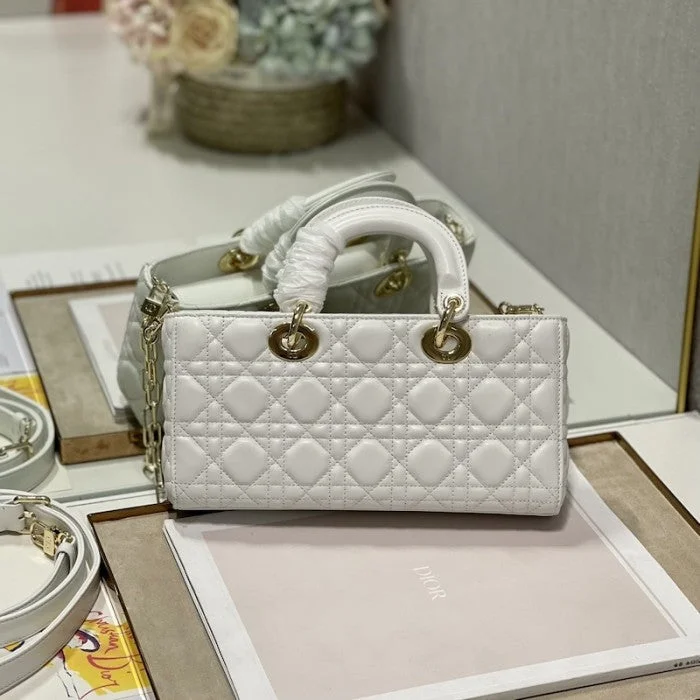 Christian Dior handbags with a detachable mirror for on - the - go touch - upsDior Lady D-Joy Bag White Cannage Lambskin