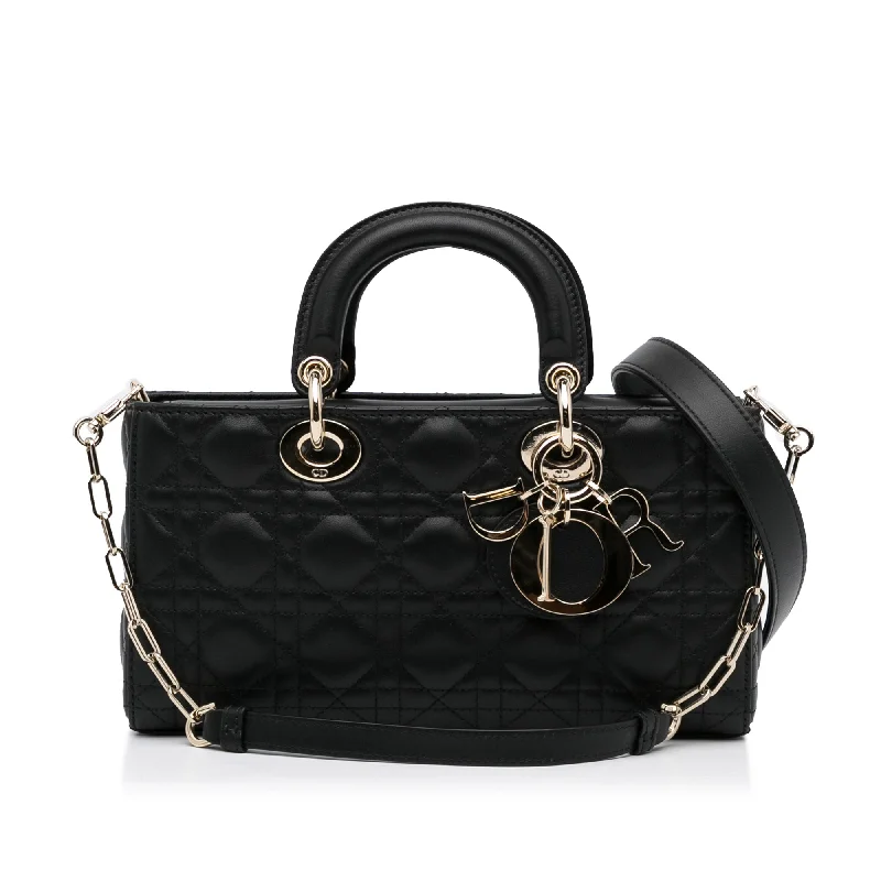 Christian Dior Saddle bags with a patent leather finish for a shiny lookDior Lady D-Joy Medium Black Cannage Quilted Leather