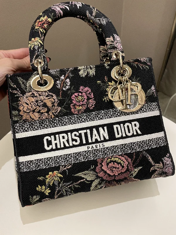 Contemporary Christian Dior handbags with a unique shapeDior Lady D-Lite Jardin Botanic Black Embroidery