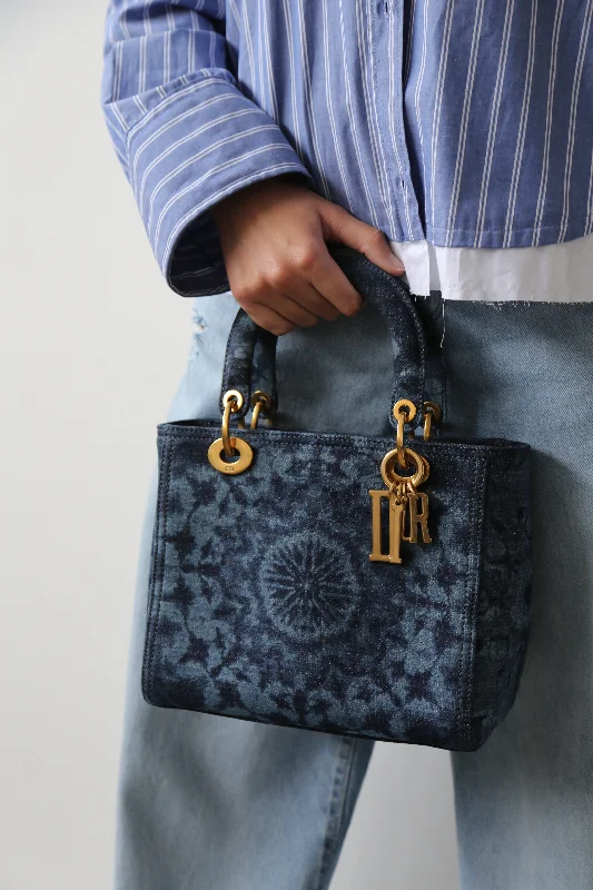 Christian Dior Saddle bags with a studded trim for a bold lookDior Lady Denim Tie Dye Medium Handbag