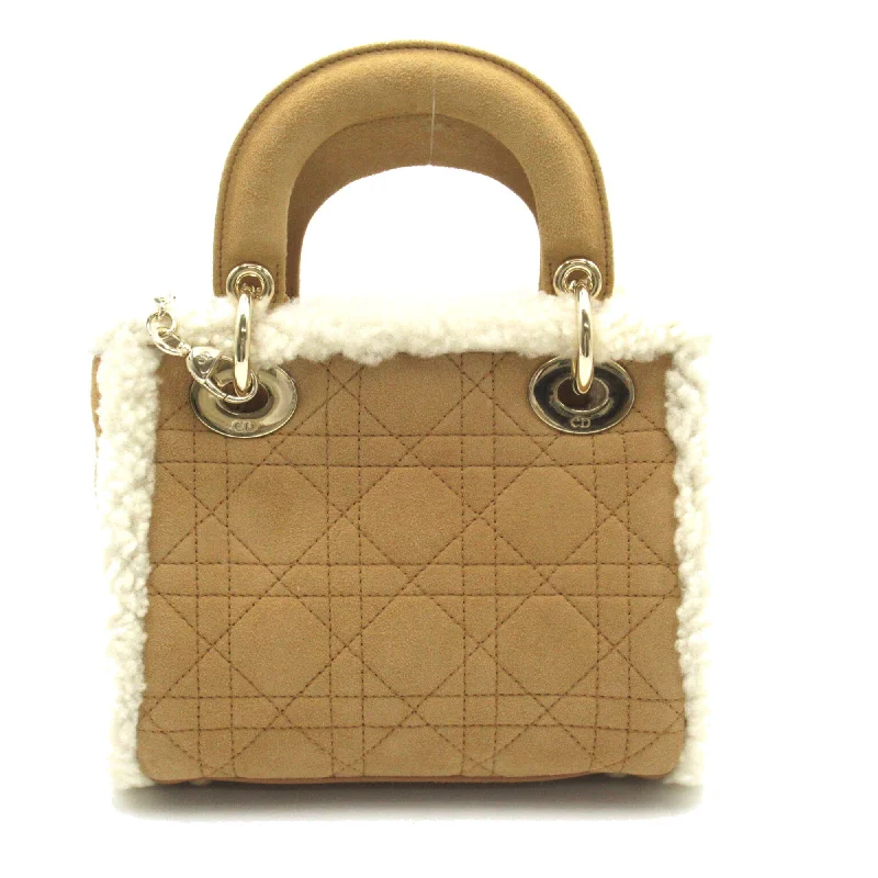 Christian Dior bags with a quilted pattern and gold - toned hardwareDior lady dior handbag mini Beige White Suede Mouton