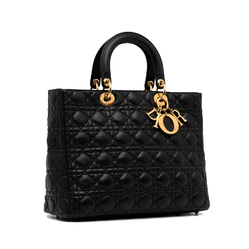 Christian Dior bags with a side - pocket for holding a water bottleDior Lady Dior Large Black Cannage Quilted Leather