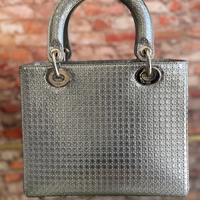 High - fashion Christian Dior bags with a geometric patternDior Lady Dior Leather 2WAY Hand/ Shoulder Bag Silver