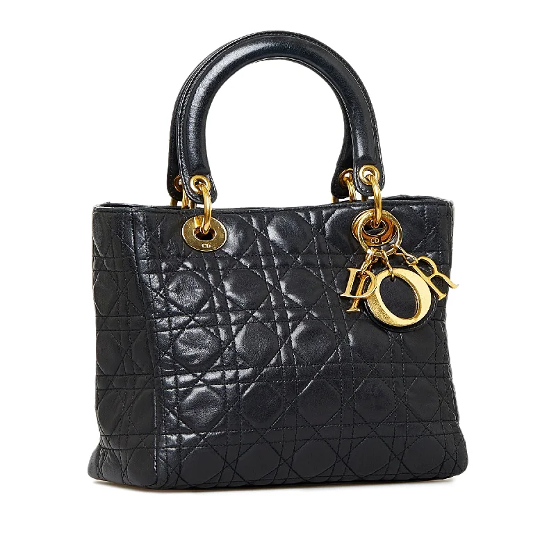 Christian Dior tote bags with a printed Dior logo on the frontDior Lady Dior Medium Black Cannage Quilted Leather