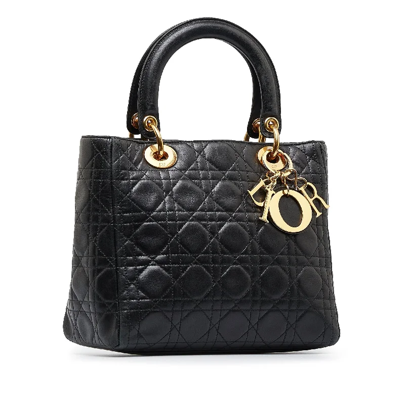 Christian Dior tote bags with a double - handle and shoulder - strap optionDior Lady Dior Medium Black Cannage Quilted Leather