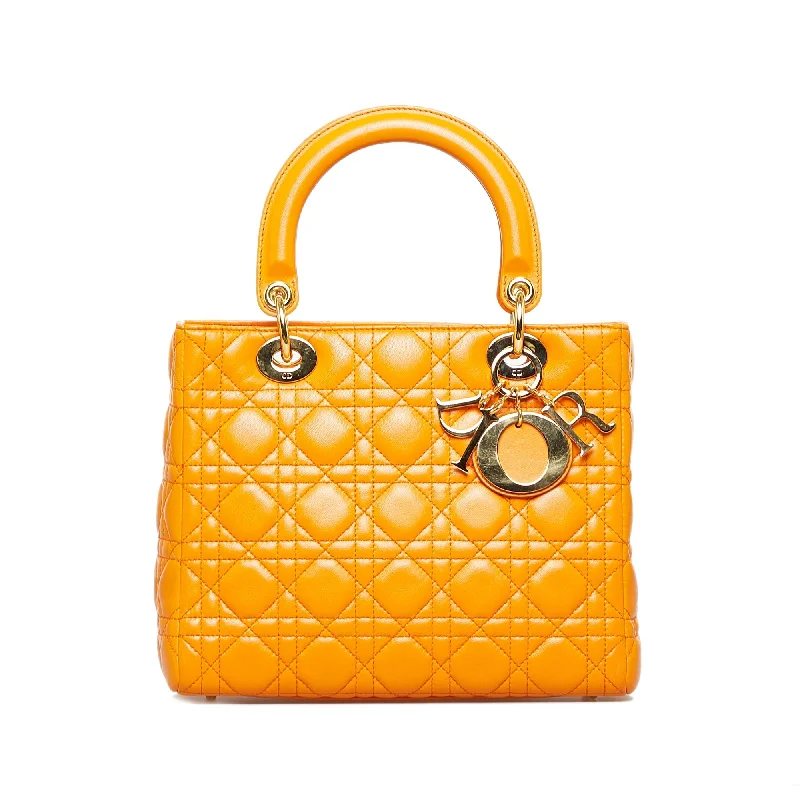 Luxury Christian Dior crossbody bags with a chain - link strapDior Lady Dior Medium Orange Cannage Quilted Leather