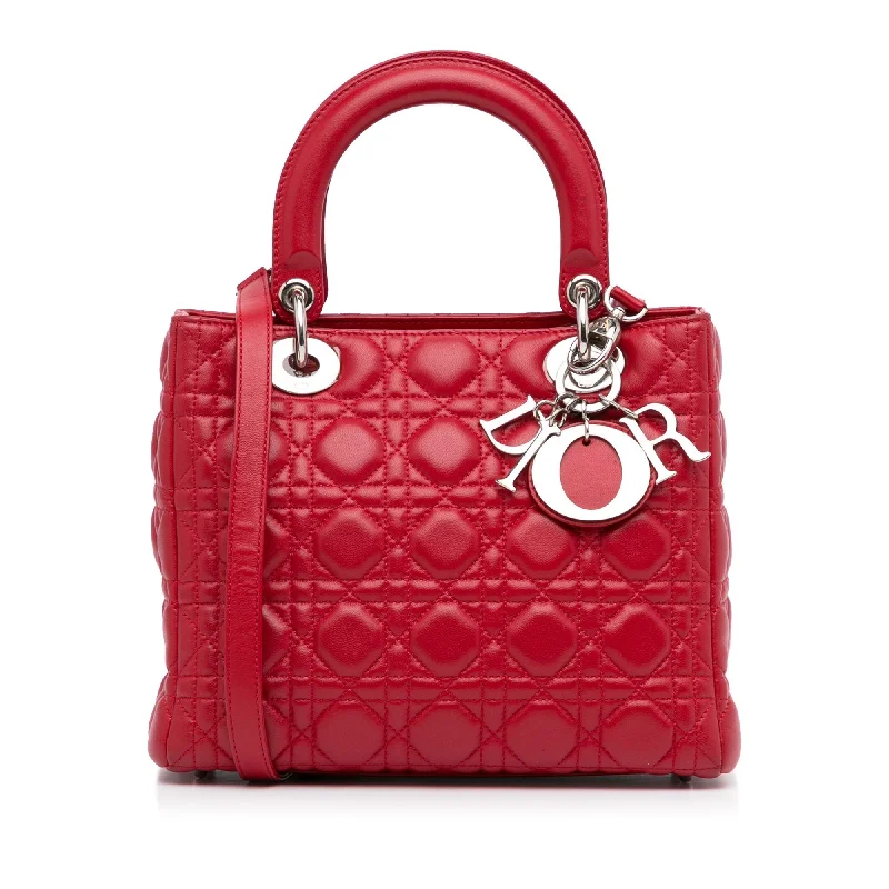 Christian Dior bags with a side - pocket for holding a water bottleDior Lady Dior Medium Red Cannage Quilted Leather