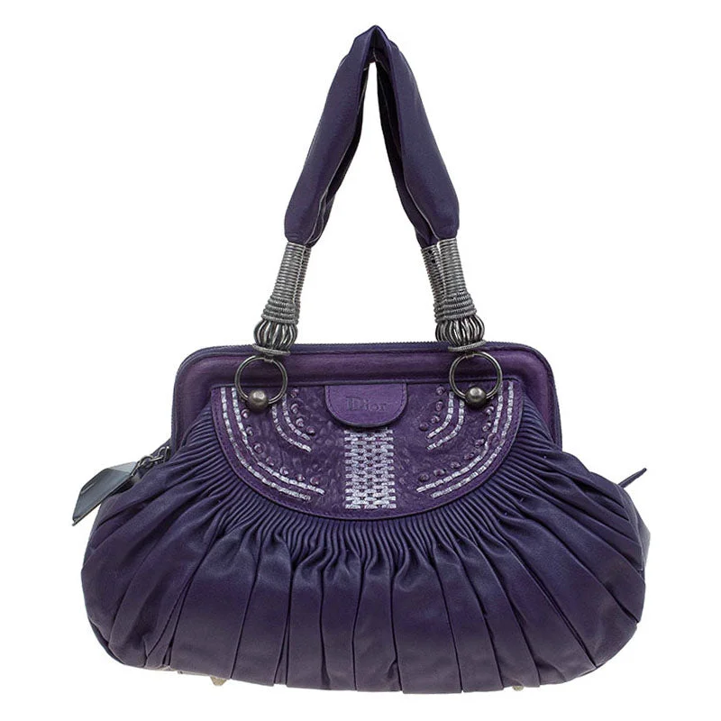 High - fashion Christian Dior bags with a geometric patternDIOR Purple Pleated Leather Plisse Satchel