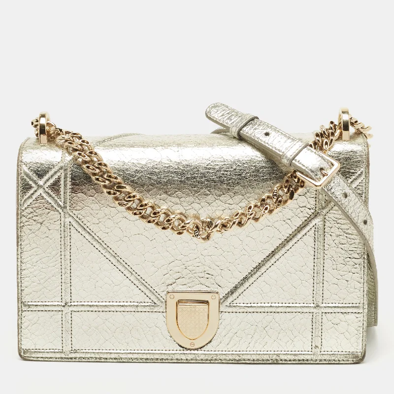 Christian Dior bags with a zip - top closure and multiple compartmentsDIOR Silver Leather Medium ama Flap Shoulder Bag