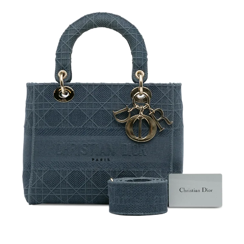 Christian Dior bags with a side - pocket for holding a water bottleDior Lady D-Lite Medium Blue