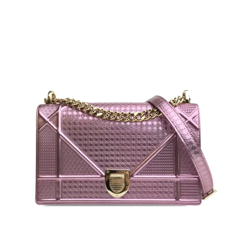 Christian Dior Saddle bags with a distressed leather finishDior Diorama Pink Medium Patent Microcannage